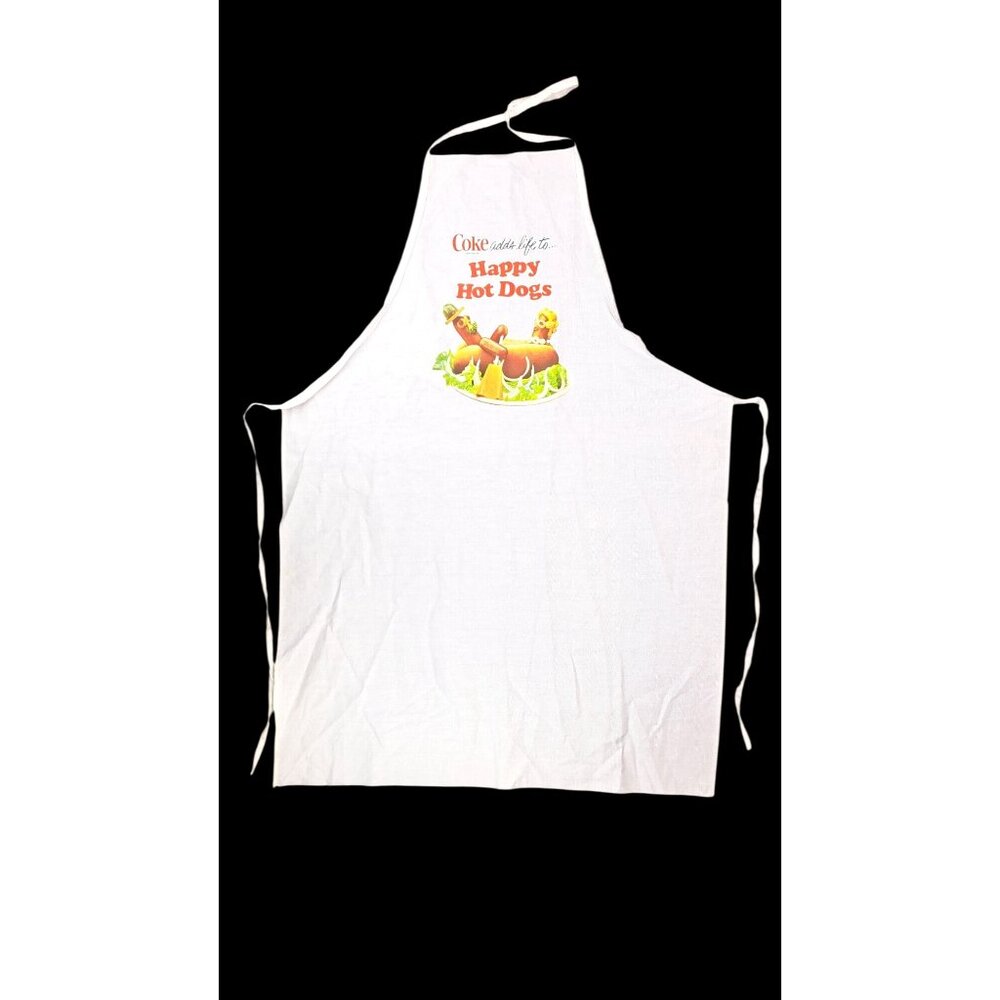 Vintage Coca-Cola Coke Happy Hot Dogs White Apron Graphic Print From 1970s New - Picture 2 of 5